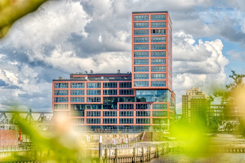 Aerial view of a our newest EDGE Workspaces HafenCity office in Hamburg showcasing an environment full of possibilities for integrated living and working spaces.